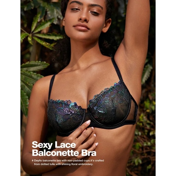 BNWT Deyllo Sexy Lace Non Padded Mesh Underwire Demi Unlined Balconette Bra 36B - Picture 8 of 12